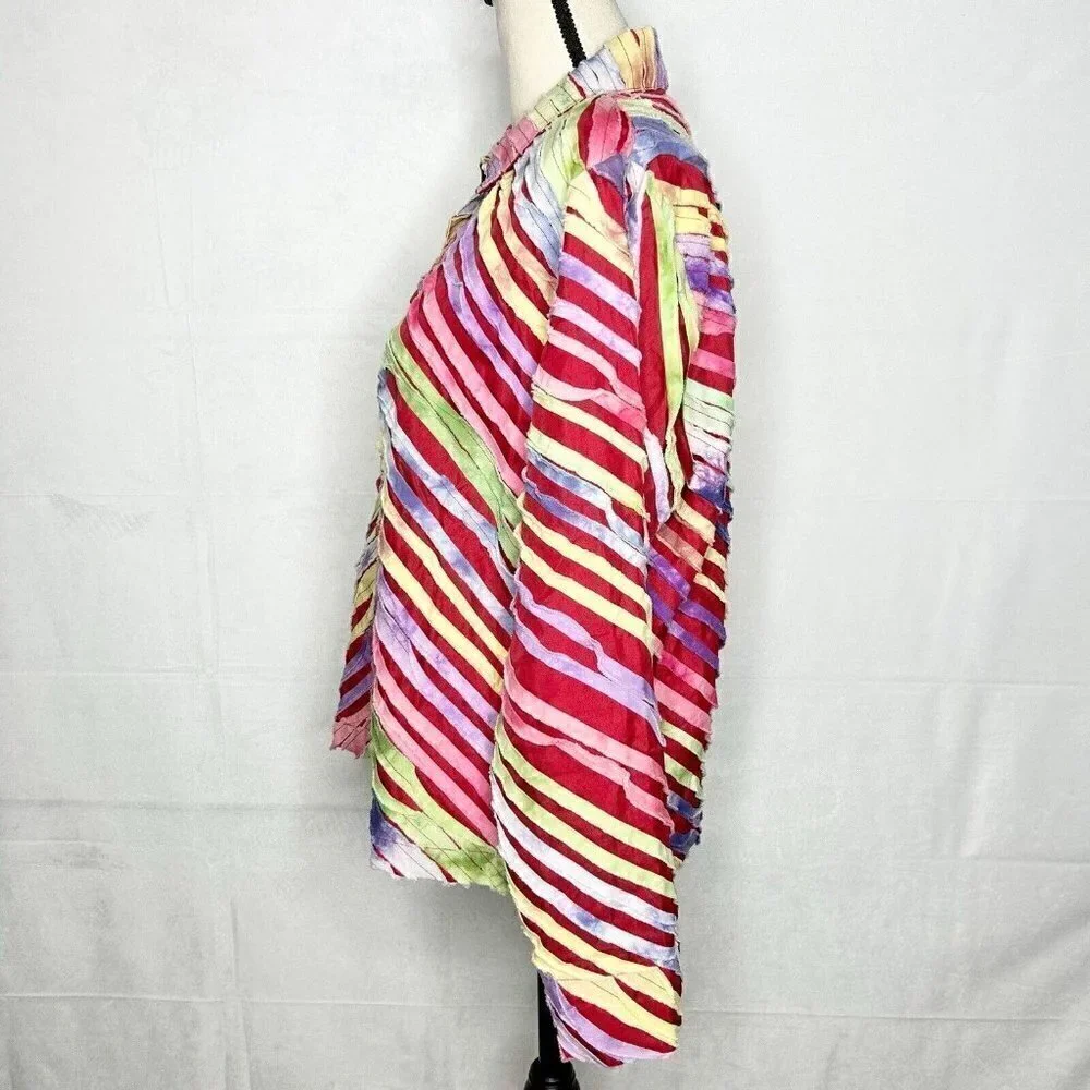 Keren Hart Blazer Jacket Textured Patchwork Stripes Multicolor Sz M Vintage